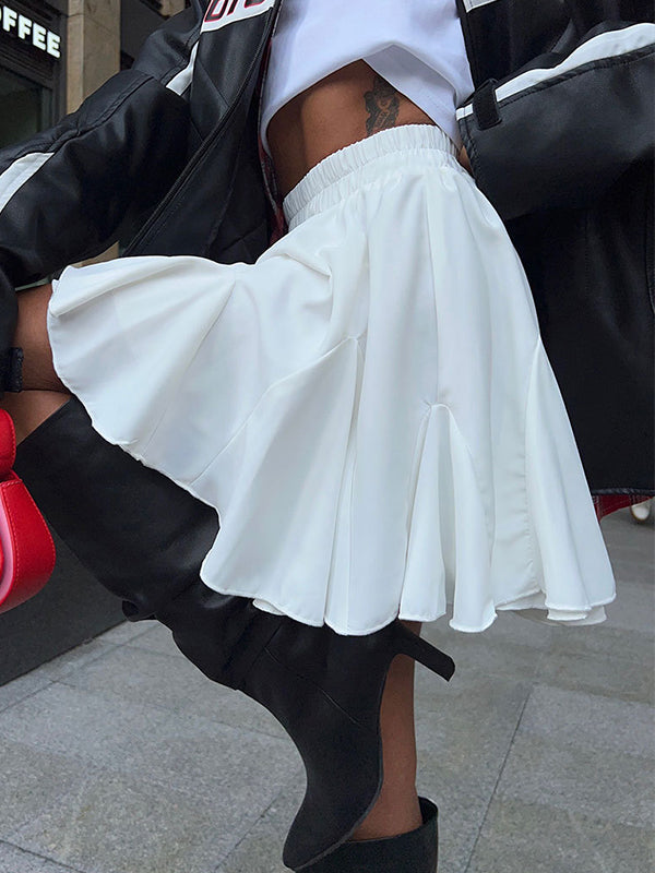 Patchwork ruffled mini pleated skirt