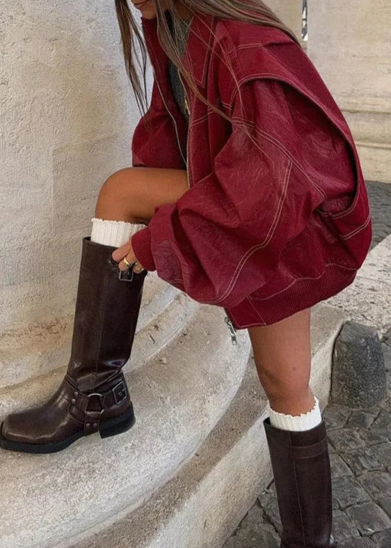 Oversized Red Zipper Jacket