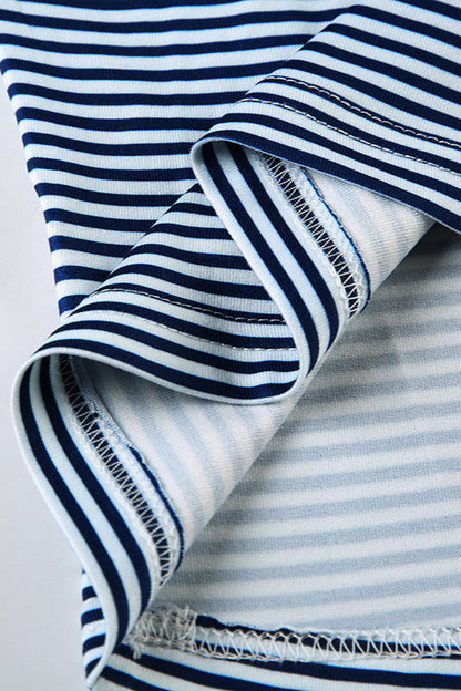 Basic Crew Neck Backless Striped Fitted Knit Blouse