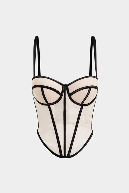 Mesh Slip Button Corset Waist Cami Top