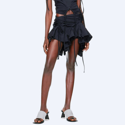Gothic Drawstring Ruched Mini Skirt