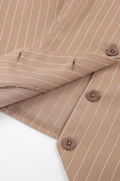 Brown Striped Two Piece Vest Pants Set