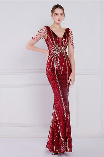 Beaded Floral Sequin Mermaid Party Dress