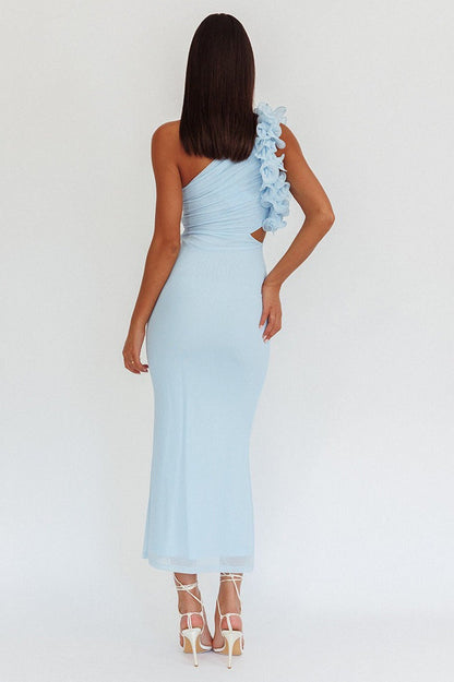 Sexy Tulle One Shoulder Floral Bodycon Slim Formal Dress