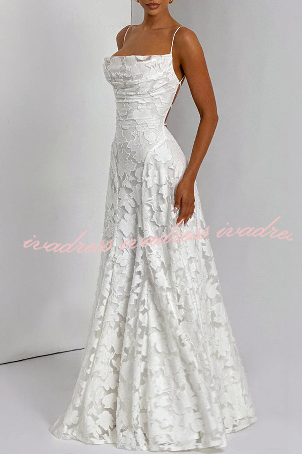 Francis Floral Burnout Jersey Fabric Cowl Neck Back Lace-up Maxi Dress