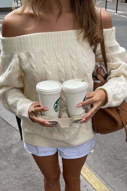 Solid Off Shoulder Pullover Sweater