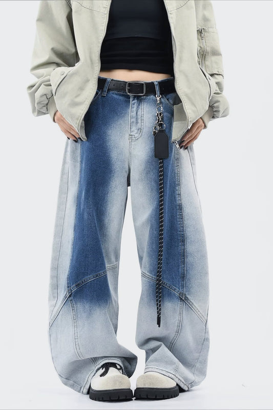 Washed Fade Curved Cut Wide Jeans
