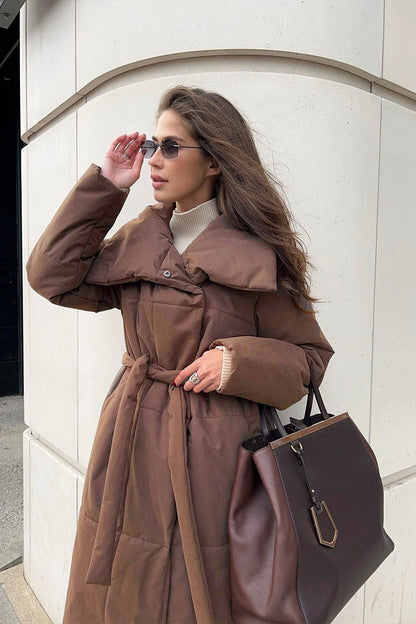 Long Stand Collar Relaxed Quilted Puffer Jacket