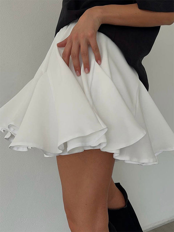 Patchwork ruffled mini pleated skirt