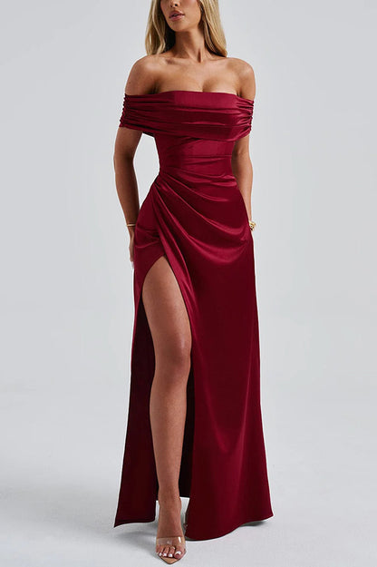 Sexy Off-shoulder Fitted High Slit Elegant Maxi Dress