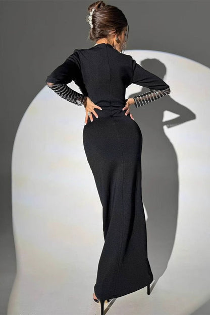 | Rhinestone Mesh Maxi Dress