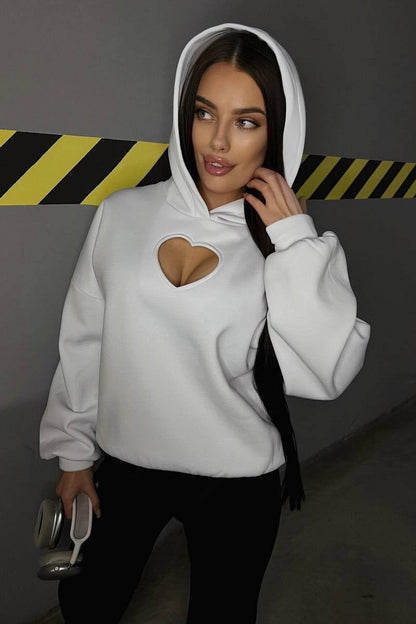 Solid Long Sleeve Heart Cutout Hoodie