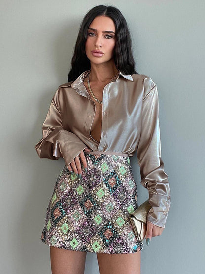 Long Sleeves Blouse Buttons Busniess Casual Spring Fall Blouses In Solid Color