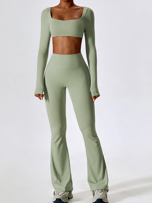 Solid Quick Dry Square Neck Cropped Active Top & Pants Set