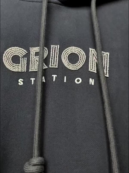 Letter Print Drawstring Eyelet Decor Pocket Oversized Hoodie