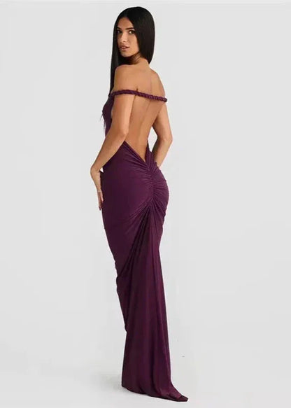 One Shoulder Asymmetric Drape Twisted Strap Bodycon Maxi Dress