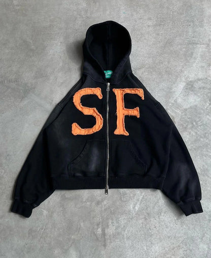 Trendy Retro Embroidered Oversized Hoodie