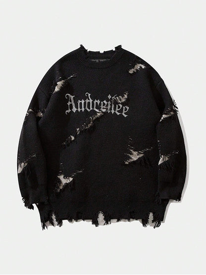 Oversized Sweater With Ripped Letters