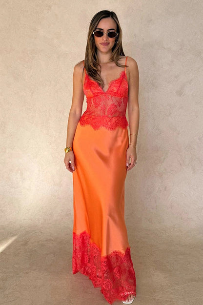 | Sheer Lace Patchwork Maxi Dress