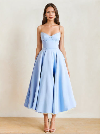 Soft Pink Corset Midi Dress Sweetheart Neck Straps A-line Birthday Party Dress For Women 2026