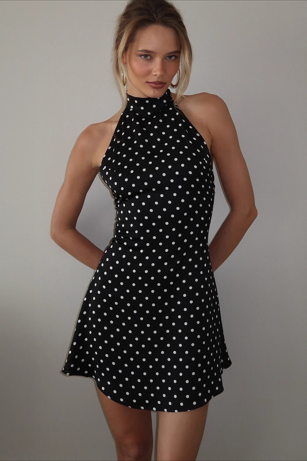 Halter Mock Neck Polka Dot Fit and Flare Mini Dress