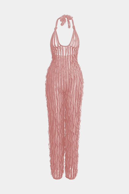 Ruffle Knot Halter Backless Jumpsuit