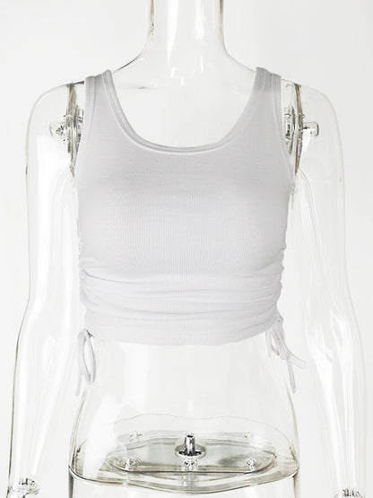 Simple Cami Tops Round Neck Drawstring Convertible Casual Camis