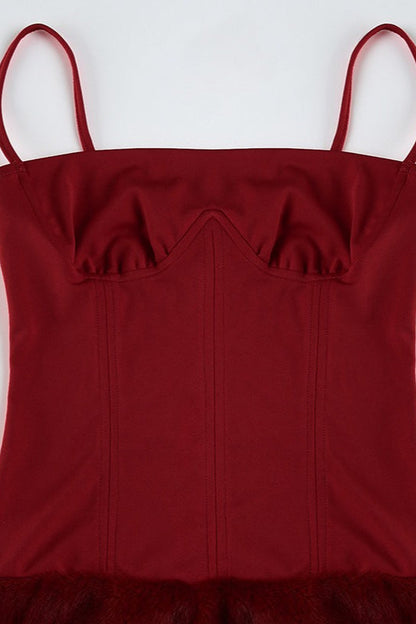 Fur Trim Strapless Bodycon Mini Birthday Dress