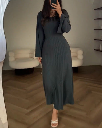 Lavender Ribbed Knit  Sleeve Maxi Dress