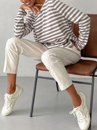 Striped Crew Neck Knit Sweater