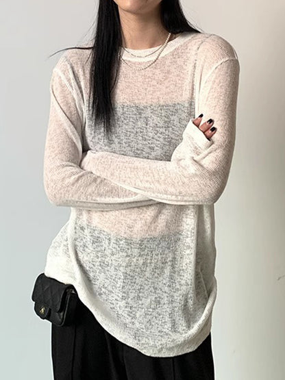 Plain Crewneck Casual Thin Long Sleeve Knits