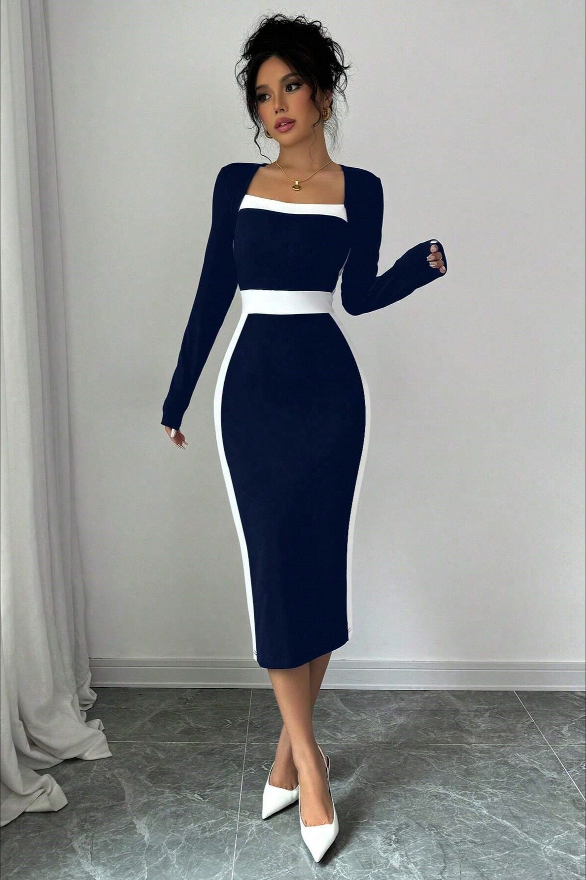 Color Block Panel Bodycon Cocktail Dress