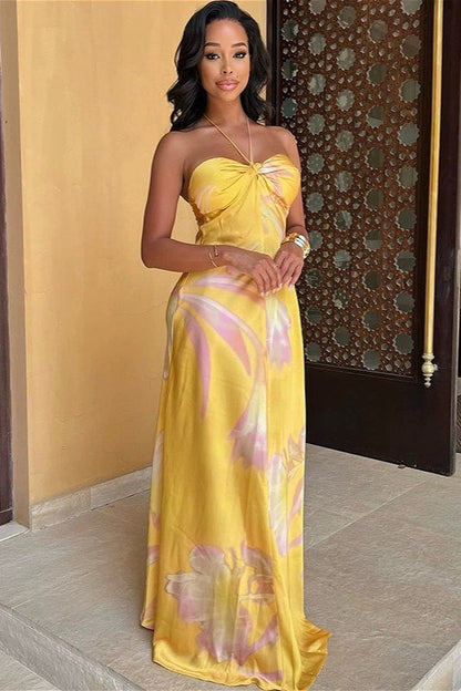 | Backless Strapless Beach Maxi Dress