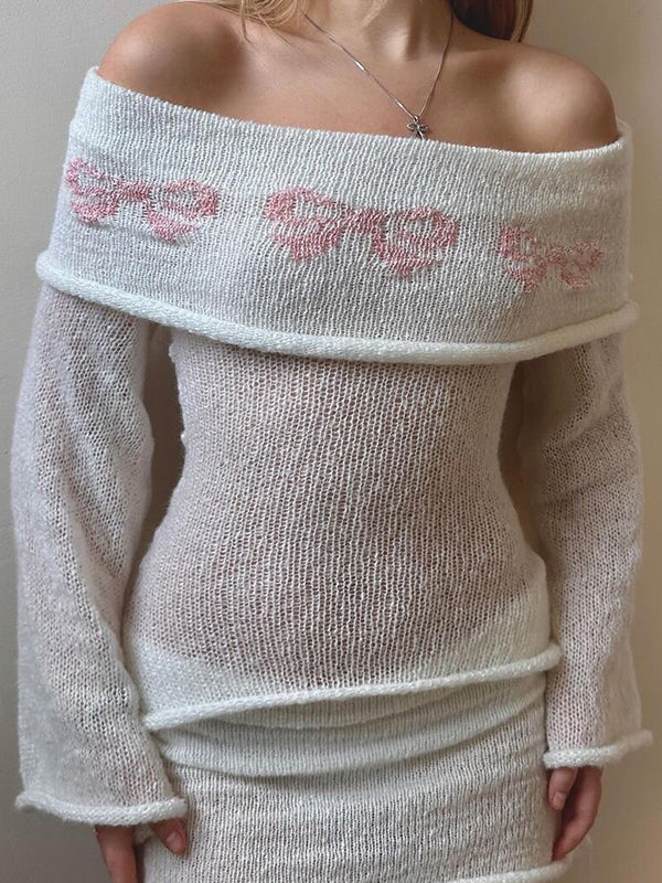 Bell Sleeve One Shoulder Floral Long Sleeve Knits