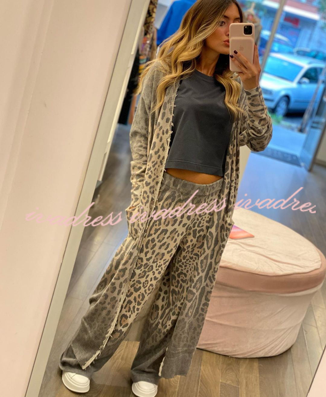 Comfort first Leopard Print Pocket Long Sleeve Cardigan Elastic Waist Pants Set