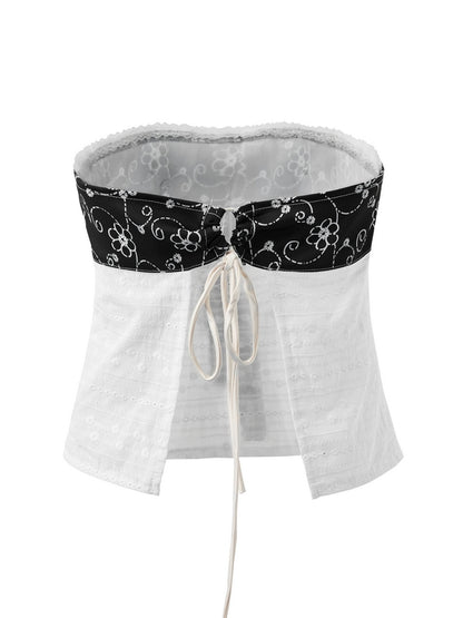 Tie Up Lace Patchwork Bandeau Top