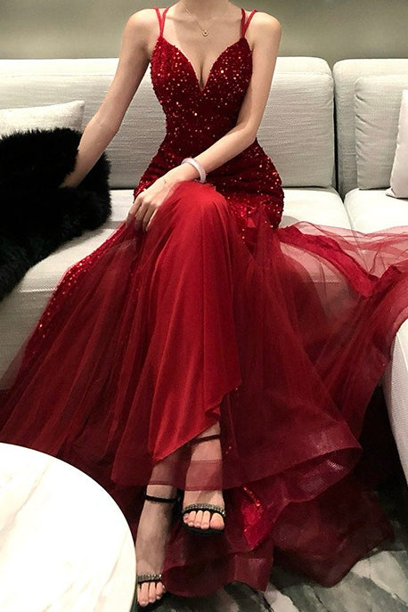 Sexy Sequin Spaghetti Strap Evening Prom Dress