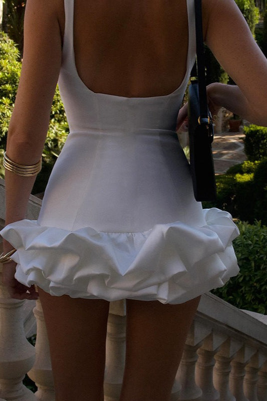 Boat Neck Sleeveless Tiered Ruffle Hem Bodycon Mini Dress