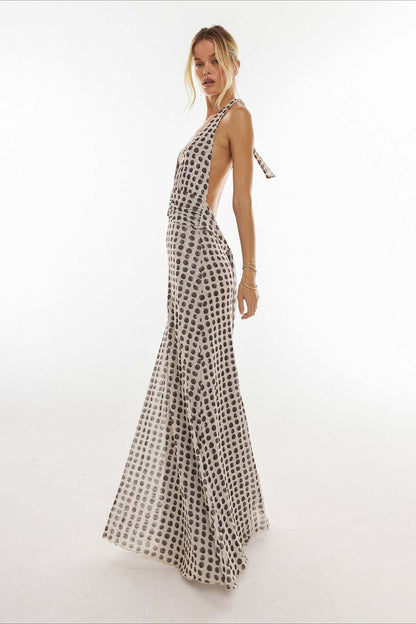 Floral Halter Neck Backless Bodycon Maxi Dress
