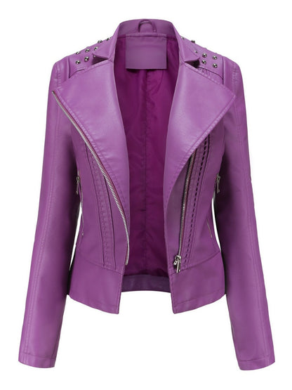 Street Cool Slim Fit Beading Leather Jacket