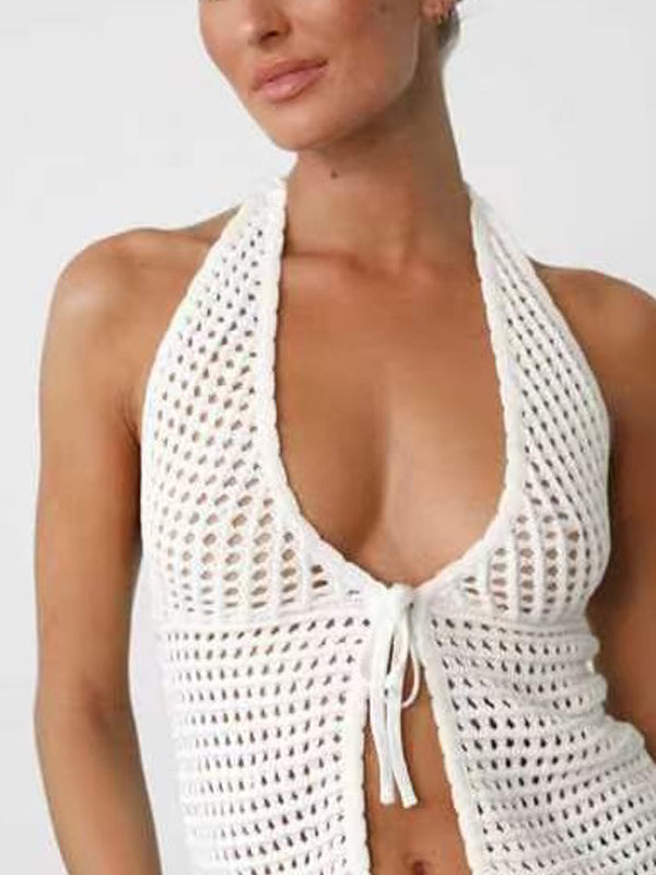 Knitted Hollow Cardigan Halter Vest