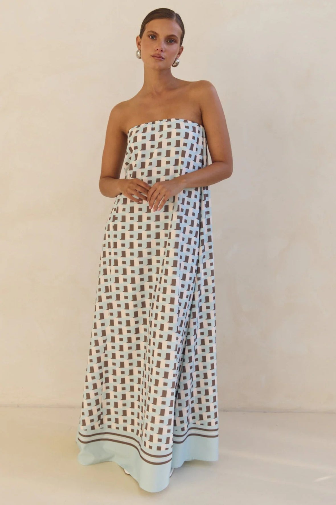 Strapless Tube Contrast Band A-Line Maxi Dress