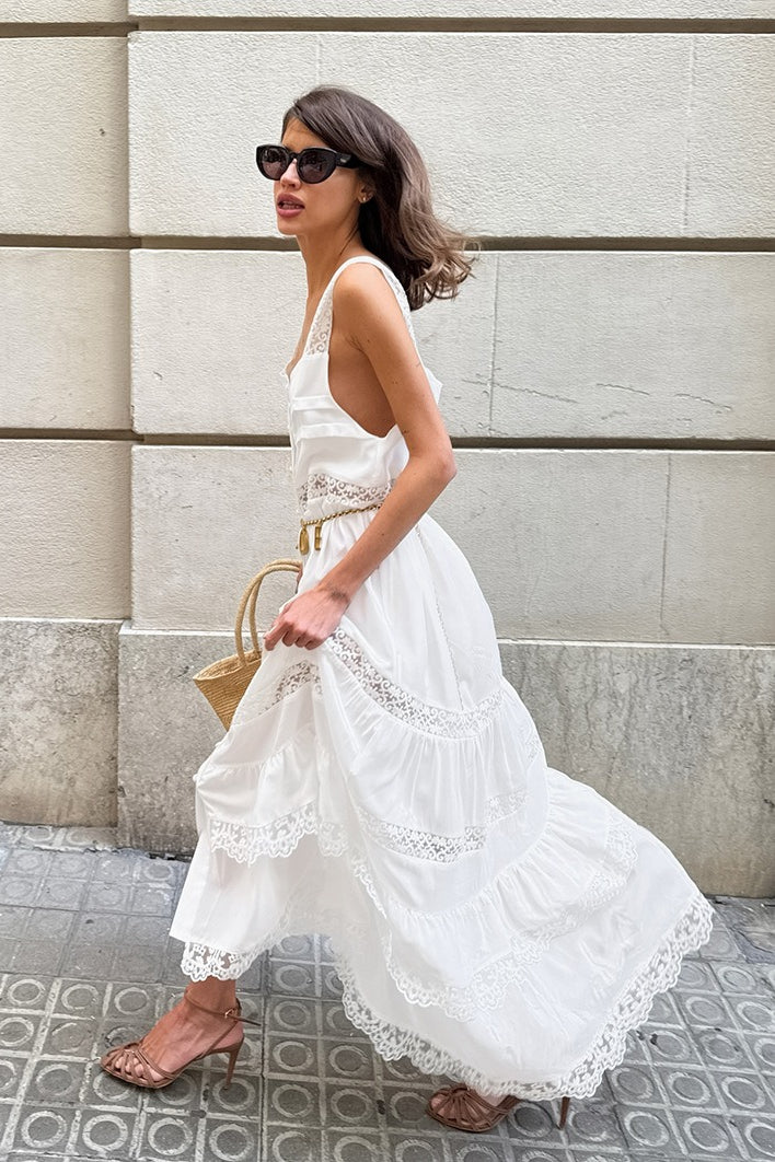 | Lace Patchwork Ruffle Maxi Dress