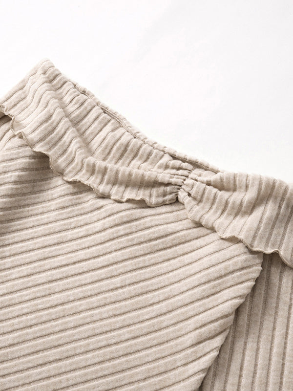 Solid Off Shoulder Fungus Irregular Hem Long Sleeve Knit