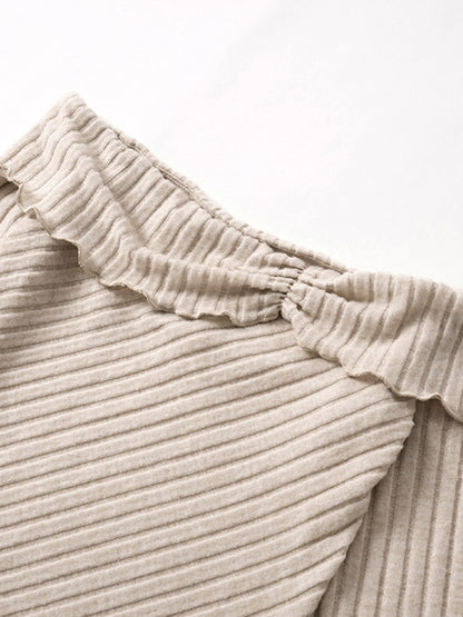 Solid Off Shoulder Fungus Irregular Hem Long Sleeve Knit