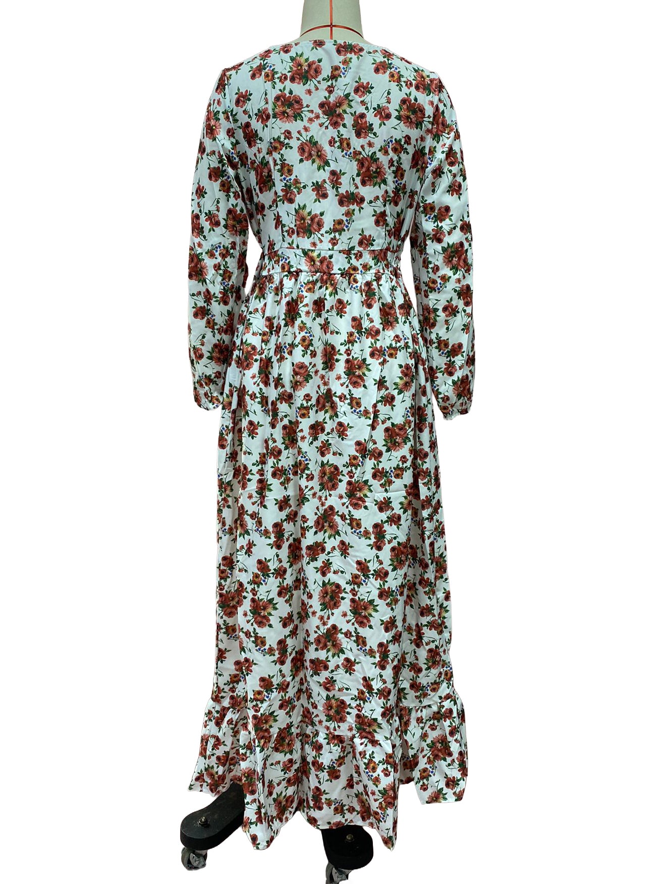 Long Sleeve Floral Maxi Gown - Pink Boho Flowy V Neck Ruffle Dress - Spring Holiday Beach 2026