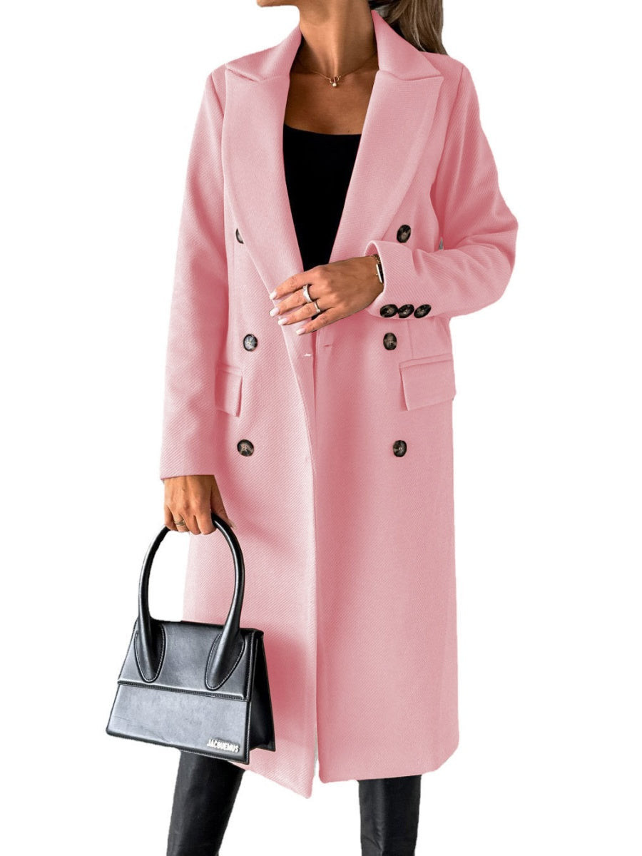 Long Sleeves, Lapel, Solid Color, Double-breasted, Slim Fit Coats