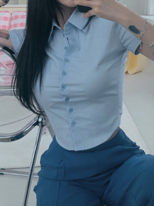 Plain Slim Short Sleeves Shirts