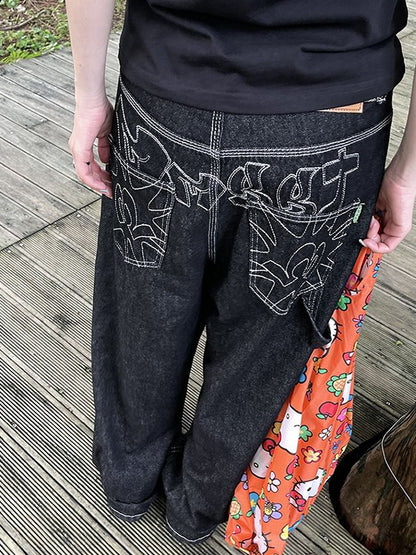 American Embroidered Wide Legs Boyfriend Jeans