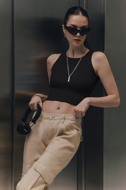 Solid Cropped Knit Top